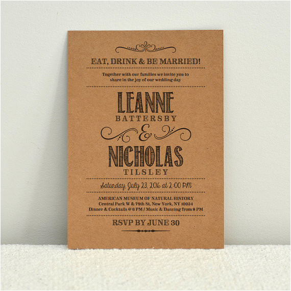 Kraft Wedding Invitation Template Diy Kraft Paper Wedding Invitation Handlettered Rustic