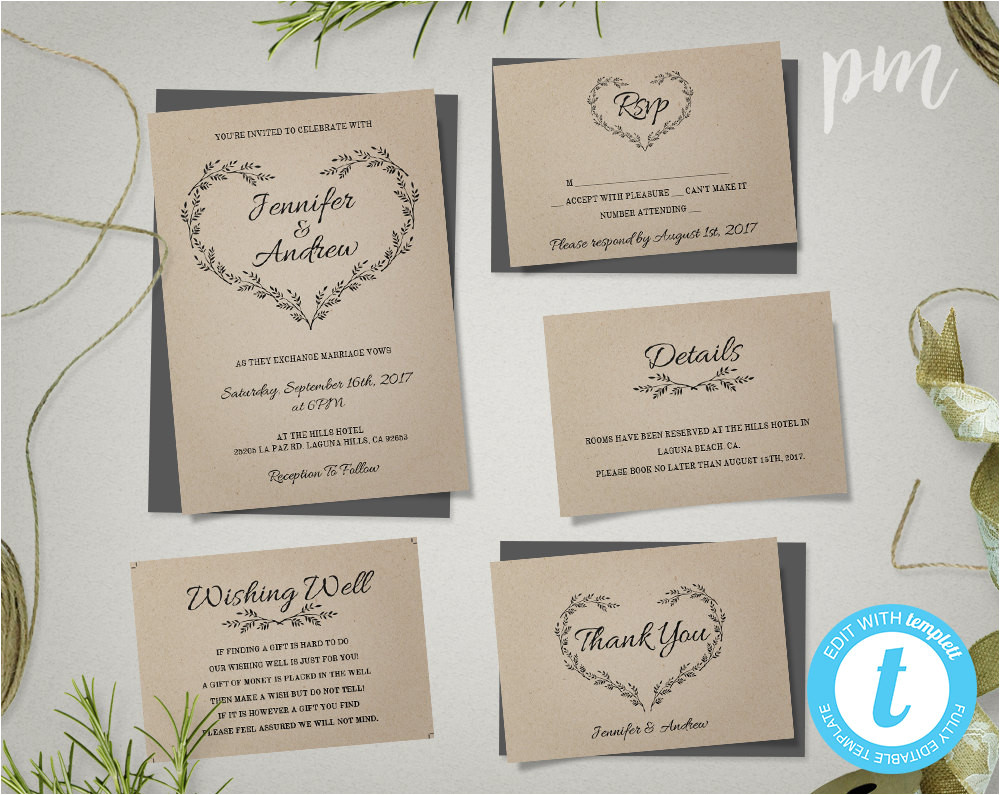 Kraft Wedding Invitation Template Kraft Wedding Invitation Template Rustic Wedding Printable