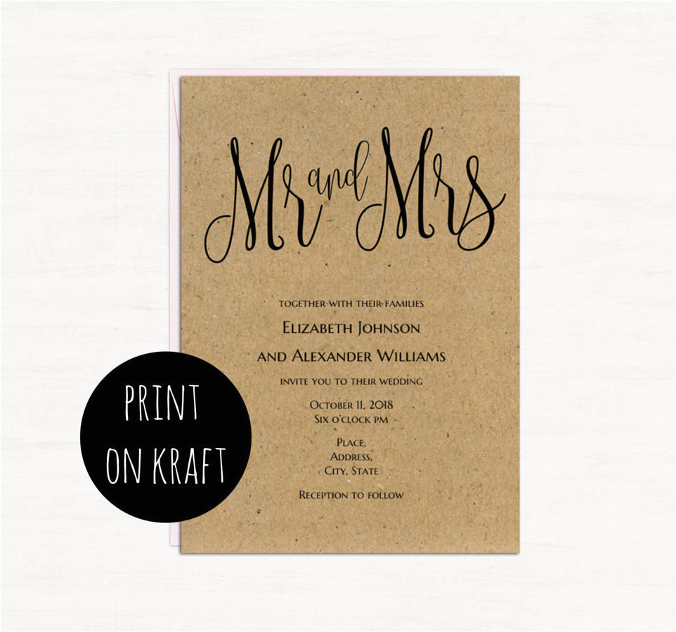 Kraft Wedding Invitation Template Rustic Wedding Invitation Template Kraft Minimalist