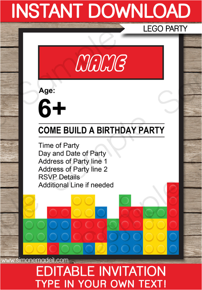 Lego Party Invitation Template Free Lego Party Invitations Lego Invitations Birthday Party