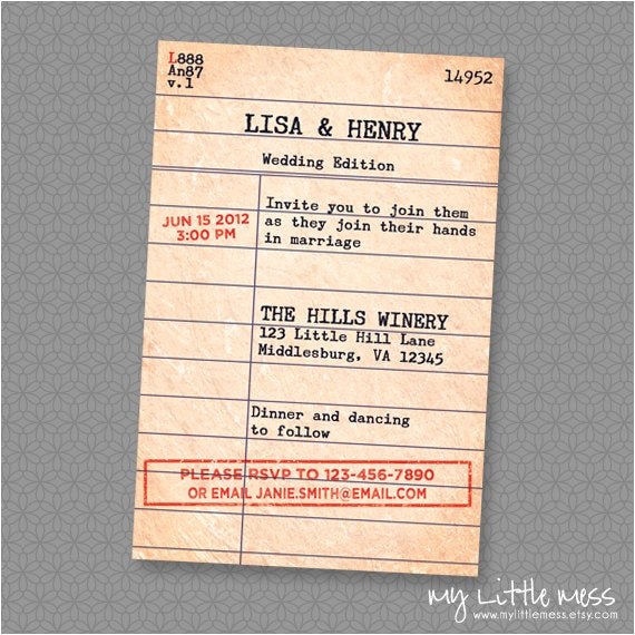 Library Card Wedding Invitation Template Items Similar to Customized 4×6 Library Card Wedding