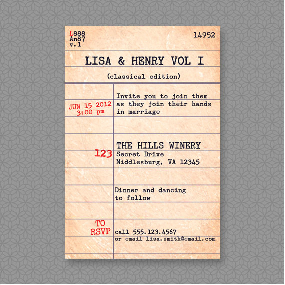 Library Card Wedding Invitation Template Unconventional Wedding Invitations Modern Vintage events