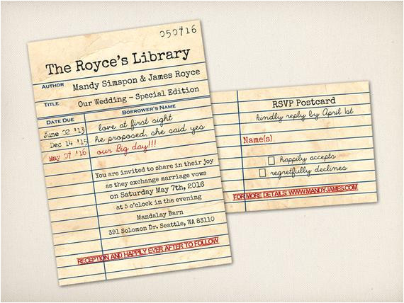 Library Card Wedding Invitation Template Wedding Invitation Retro Library Card Modern Vintage Rustic