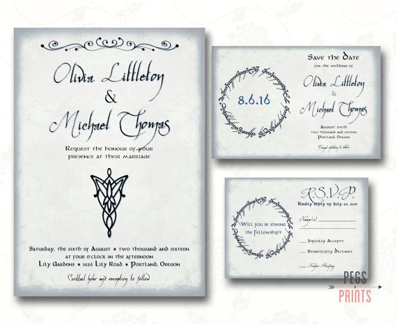 Lord Of the Rings Wedding Invitation Template Geek Wedding Invitation Set Lord Of the Rings Elven
