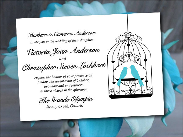 Love Birds Wedding Invitation Template Love Bird Wedding Invitation Template Turquoise Black