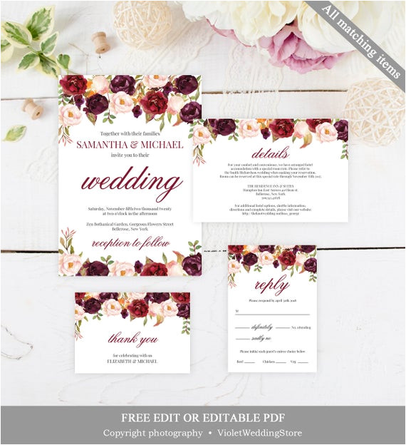 Marsala Wedding Invitation Template Marsala Wedding Invitation Template Printable Floral Marsala Wedding Invitation Template Marsala Wedding Invitation Template Printable Floral