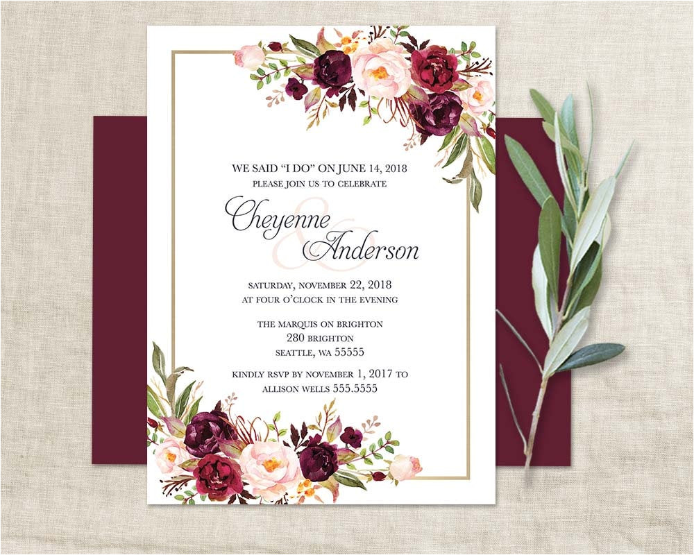 Marsala Wedding Invitation Template Marsala Wedding Reception Only Invitation Bohemian Wedding I Marsala Wedding Invitation Template Marsala Wedding Reception Only Invitation Bohemian Wedding I