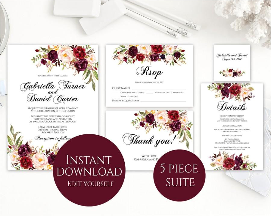 Marsala Wedding Invitation Template Wedding Invitation Template Invitation Suite Template Marsala Wedding Invitation Template Wedding Invitation Template Invitation Suite Template