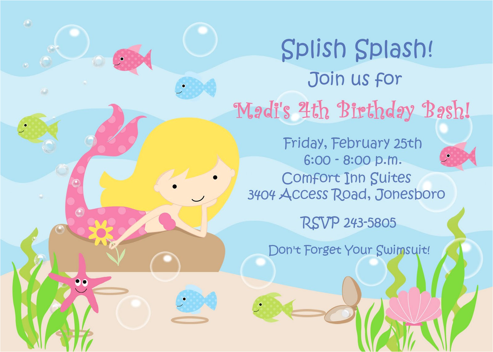 Mermaid Party Invitation Template Grooving with the Glover 39 S Madi 39 S 4th Birthday Party