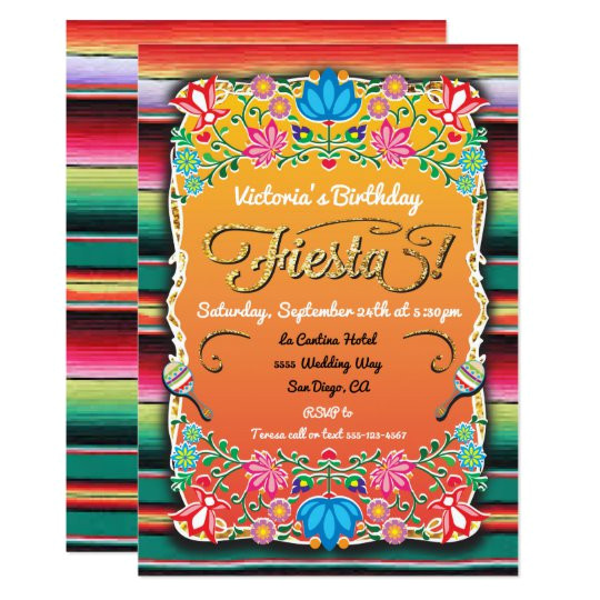 Mexican Party Invitation Template Mexican Fiesta Party Gold Glitter Invitation Zazzle Com