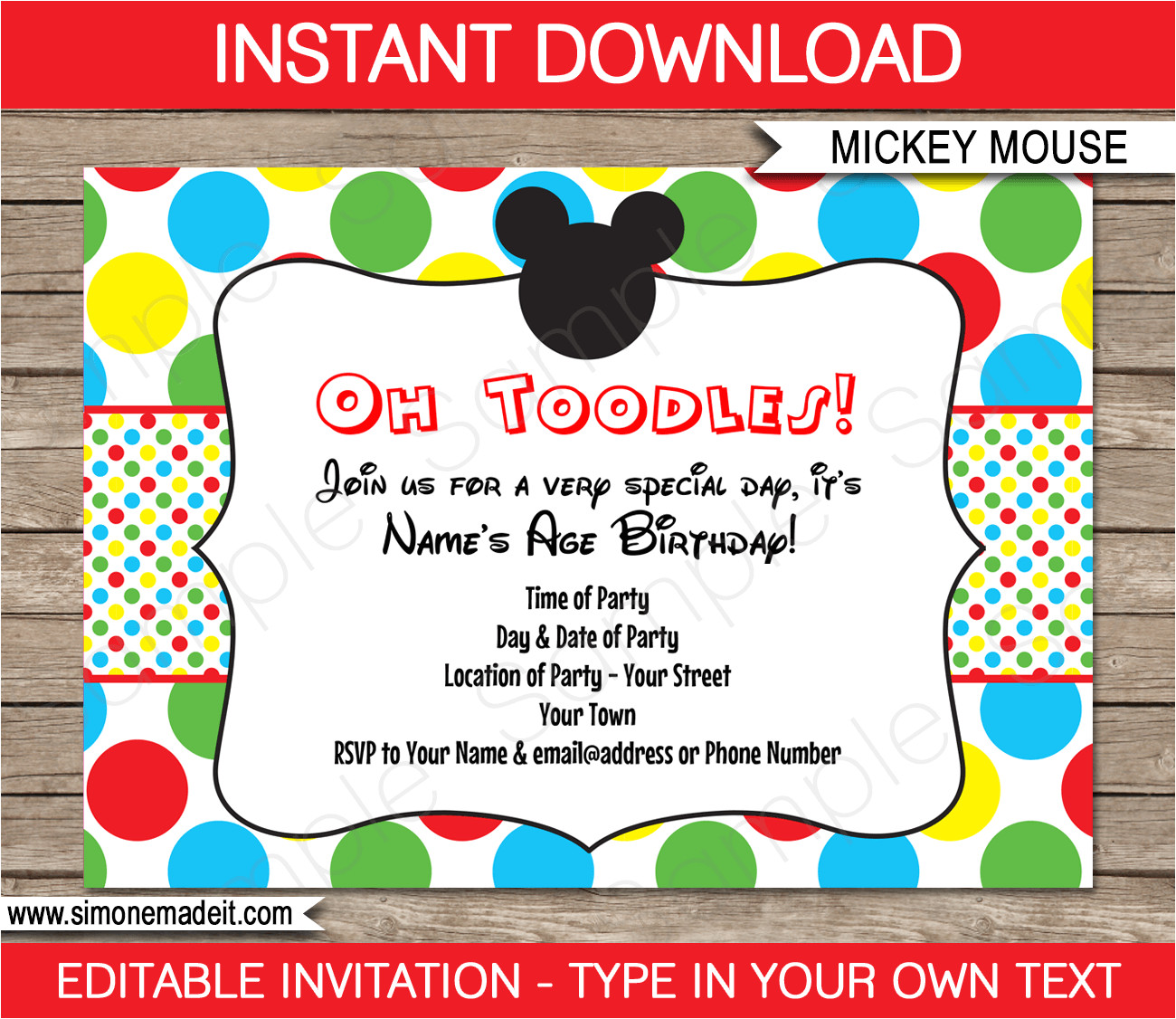 Mickey Mouse Birthday Invitation Template Mickey Mouse Party Invitations Template Birthday Party