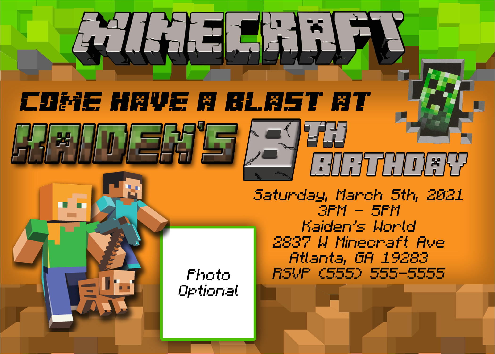 Minecraft Party Invitation Template Minecraft Birthday Invitation Kustom Kreations