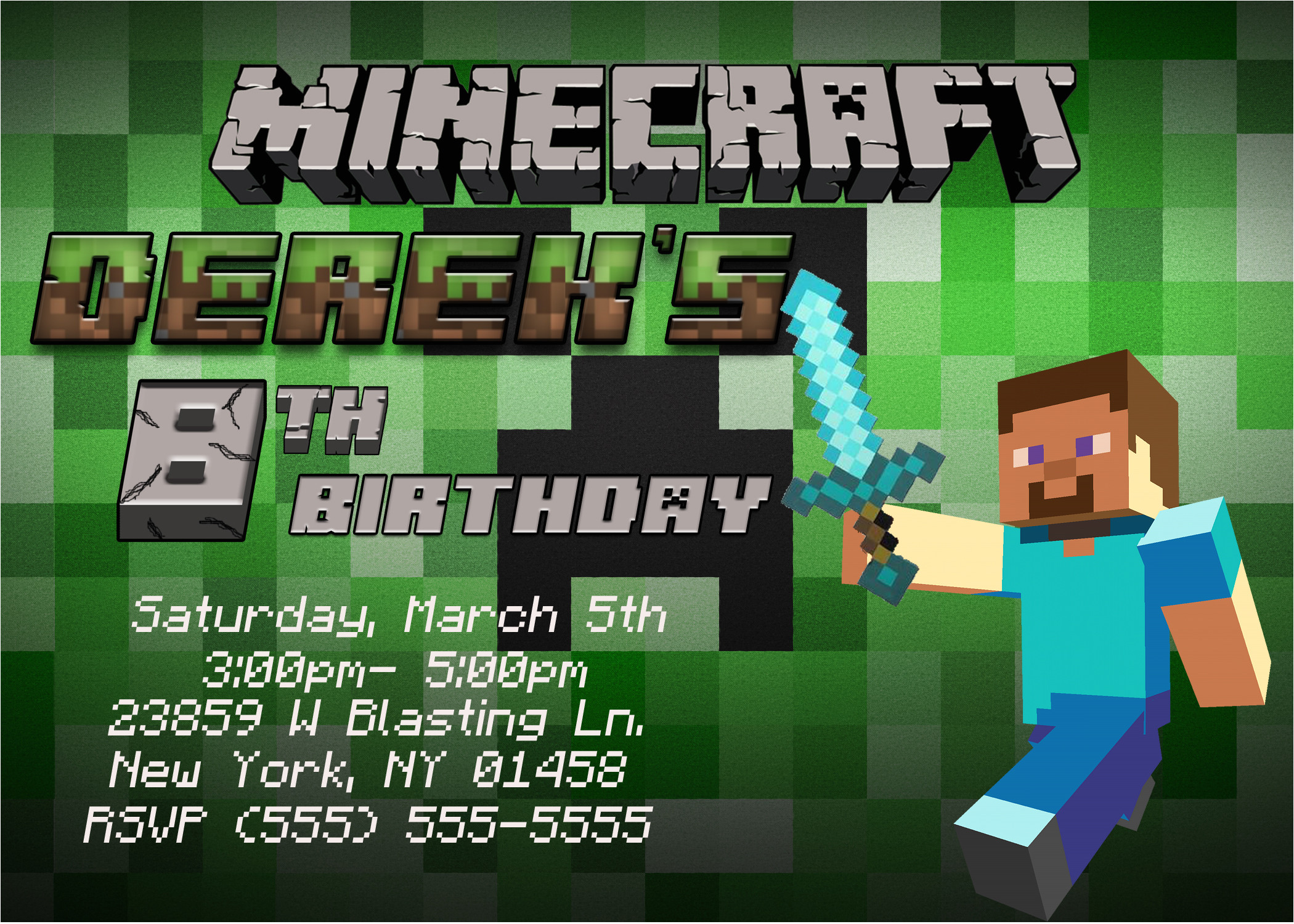 Minecraft Party Invitation Template Minecraft Birthday Invitations Template Party