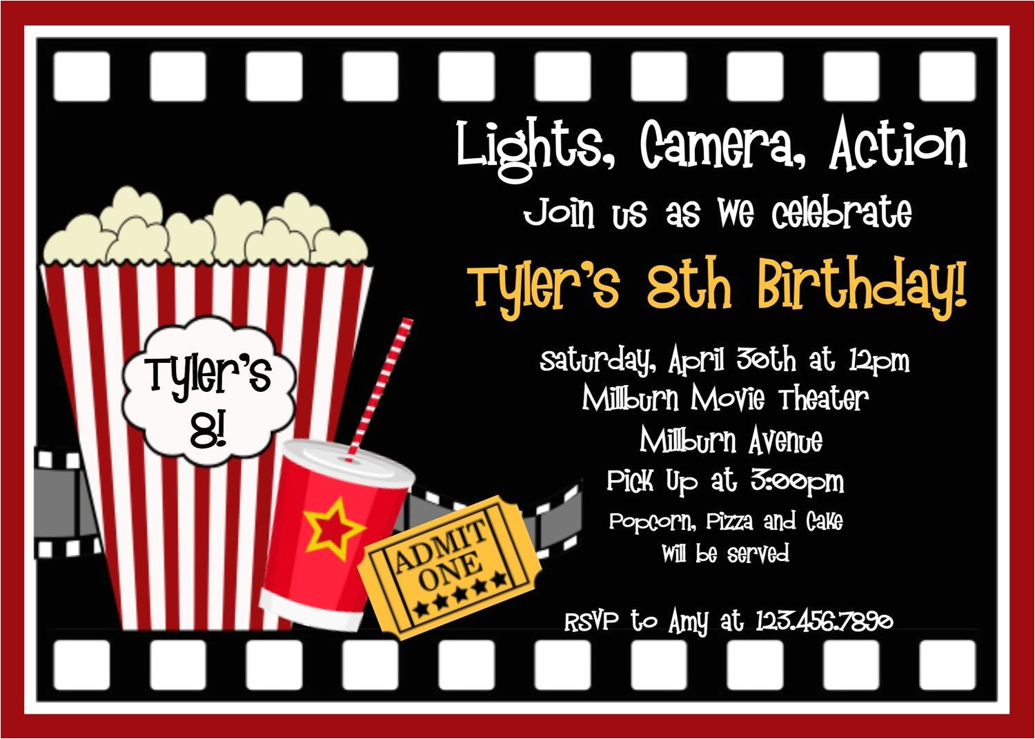 Movie Night Party Invitation Template Free Movie Birthday Invitations Movie Night Birthday Party