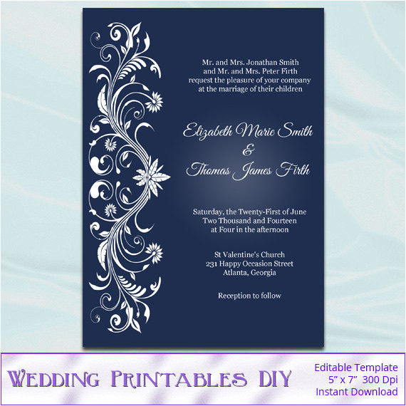 Navy Blue Wedding Invitation Template Printable Invitation Templates Diy Navy Blue and White