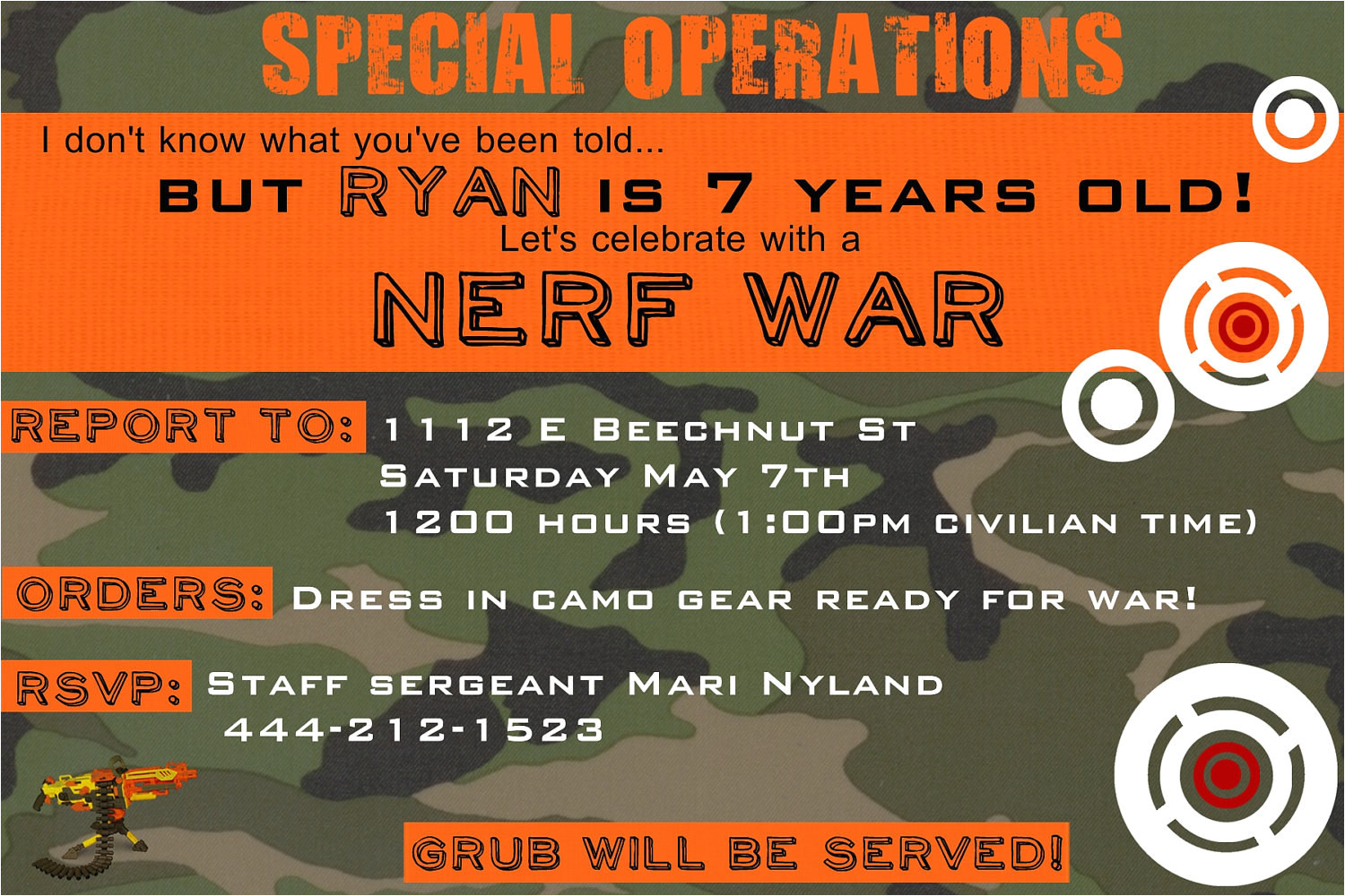 Nerf Gun Party Invitation Template Nerf Birthday Invitation You Print by Yellowlemons On Etsy