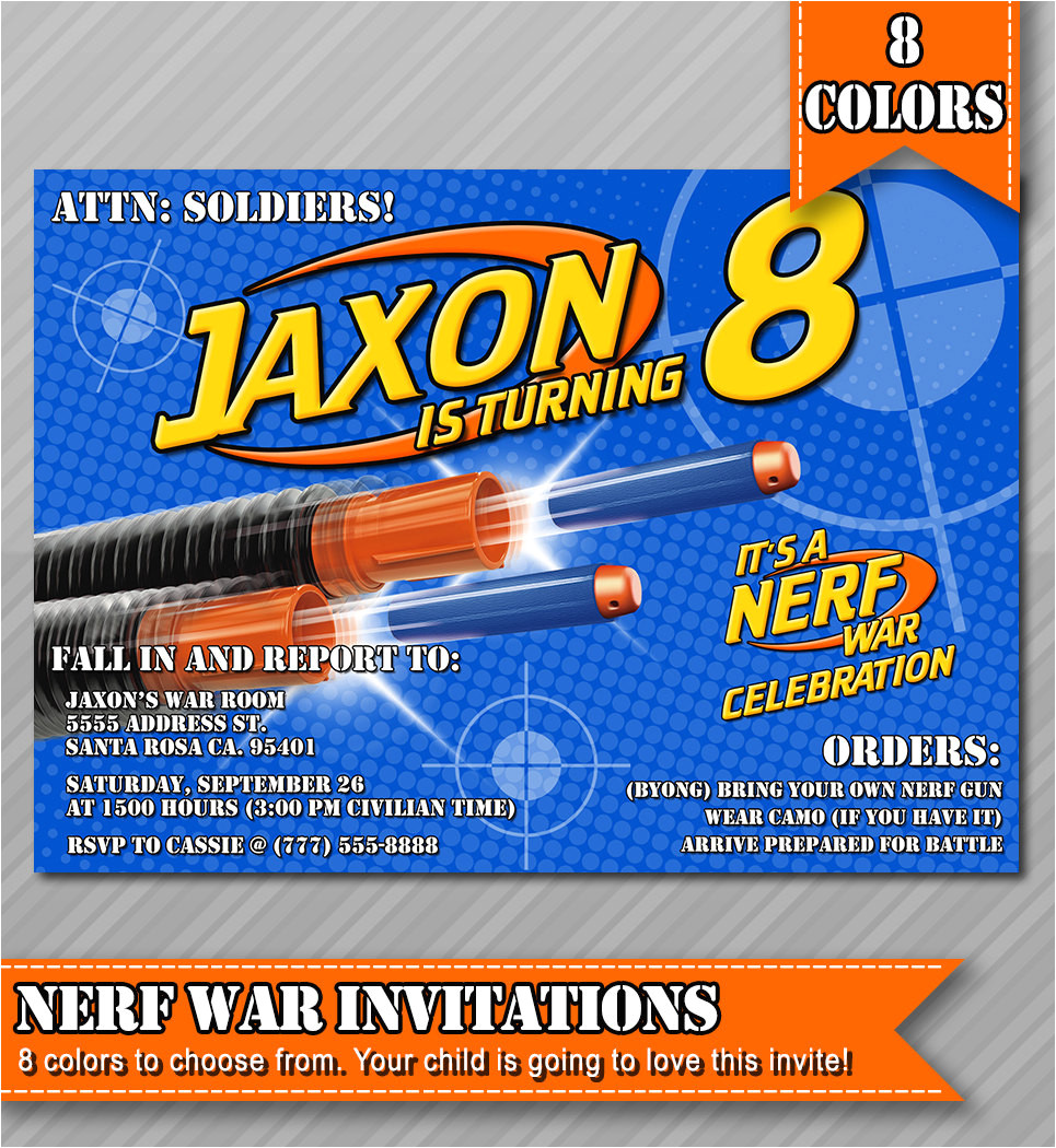 Nerf Gun Party Invitation Template Nerf Party Invitations Nerf Wars Invitations by Wolcottdesigns