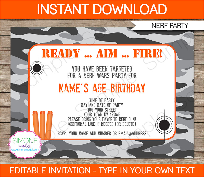 Nerf Party Invitation Template Nerf Party Invitations Nerf Invitations Birthday Party