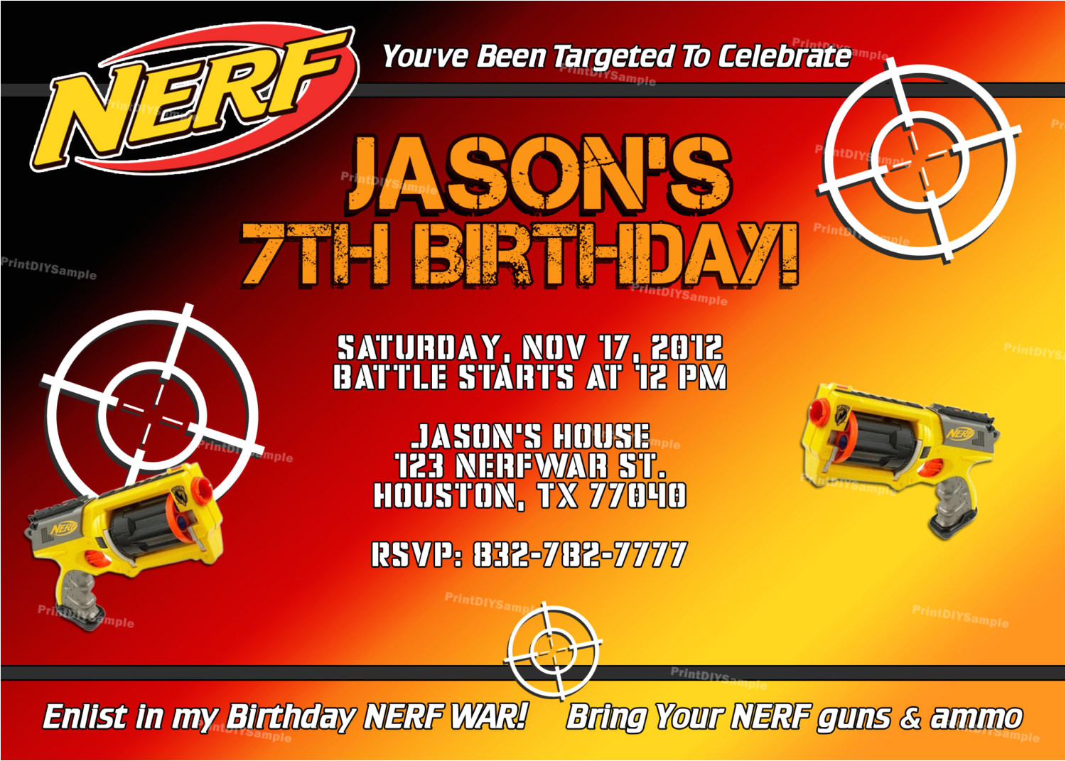Nerf Party Invitation Template Personalized Nerf Boy Birthday Party by Printdiystardesigns