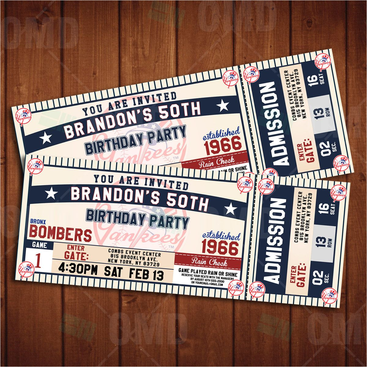 New York Party Invitation Template New York Yankees Classic Ticket Sports Party Invitations