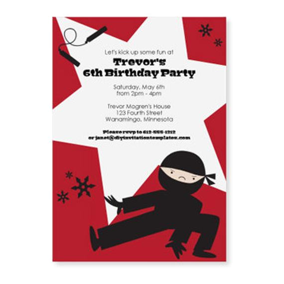 Ninja Birthday Party Invitation Template Free Ninja Birthday Party Invitation Template by Loveandpartypaper
