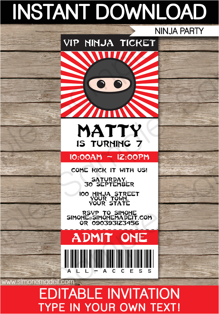 Ninja Birthday Party Invitation Template Free Ninja Party Ticket Invitations Birthday Party Template Ninja Birthday Party Invitation Template Free Ninja Party Ticket Invitations Birthday Party Template