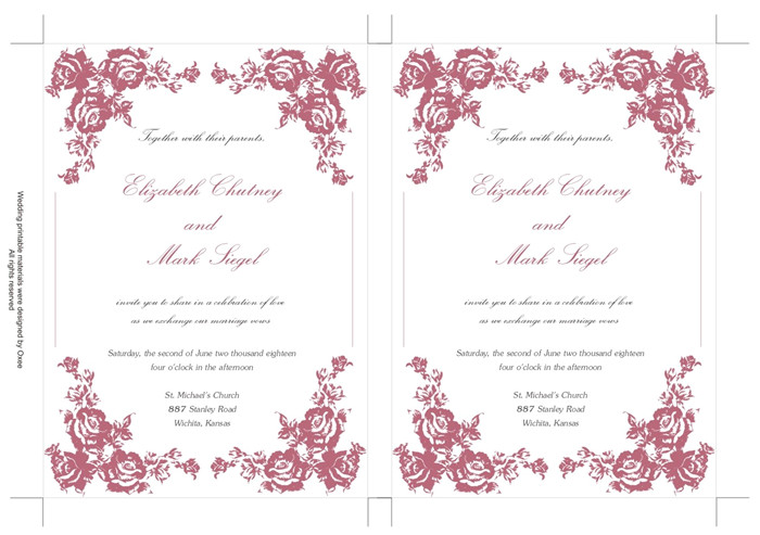 Old Rose Wedding Invitation Template Printable Wedding Invitation Template Vintage Dusty Pink