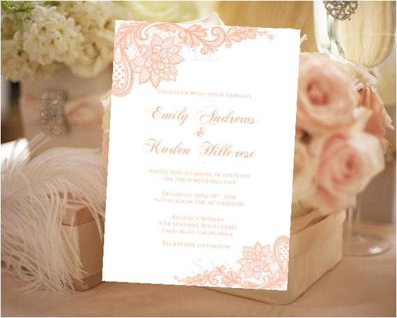 Old Rose Wedding Invitation Template Rose Gold Wedding Invitation Template Vintage by