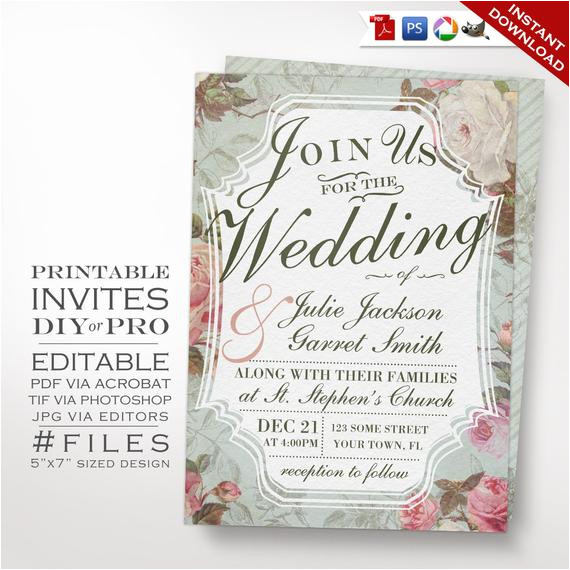 Old Rose Wedding Invitation Template Wedding Invitation Template Vintage Rose Wedding Invitation