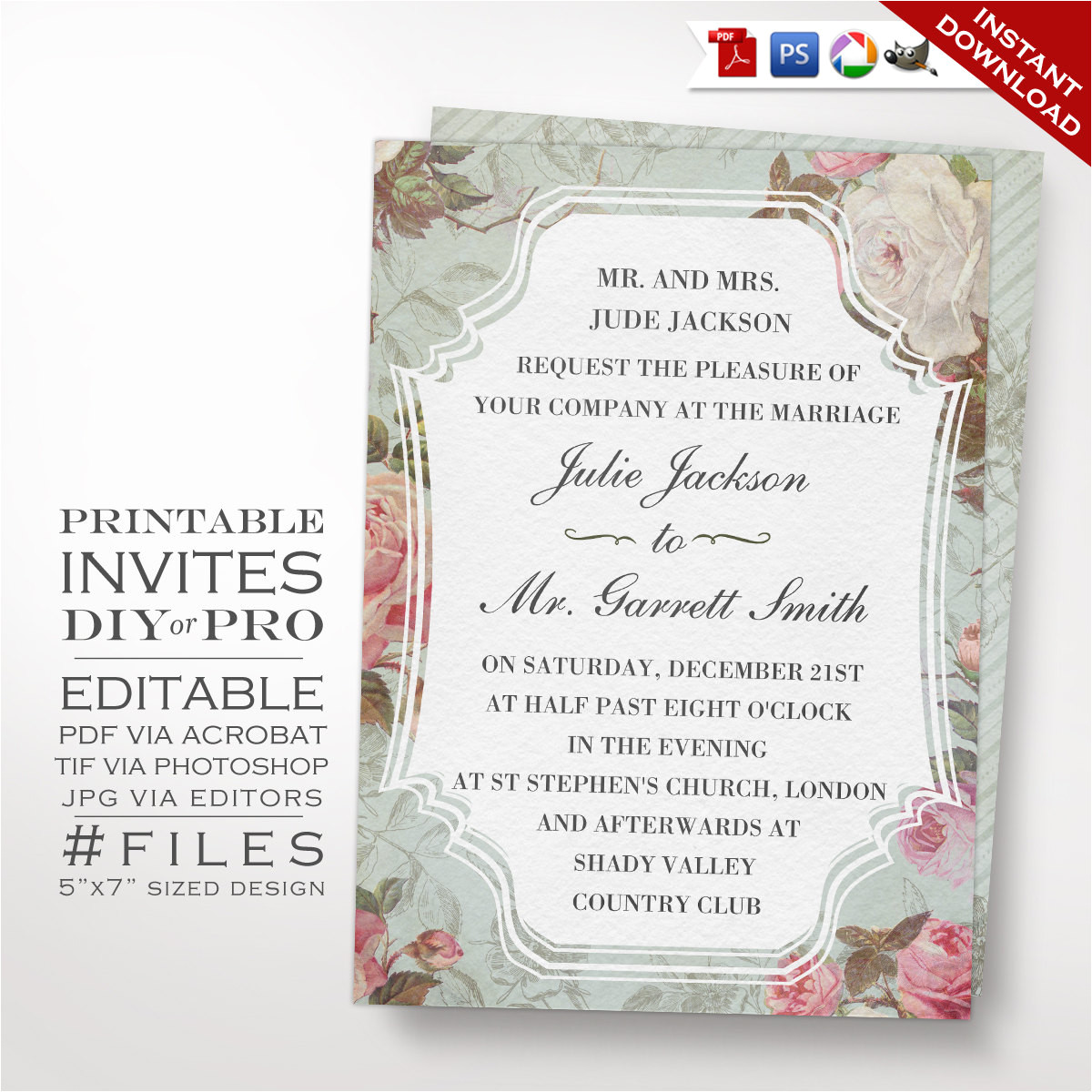 Old Rose Wedding Invitation Template Wedding Invitation Template Vintage Rose Wedding Invitation