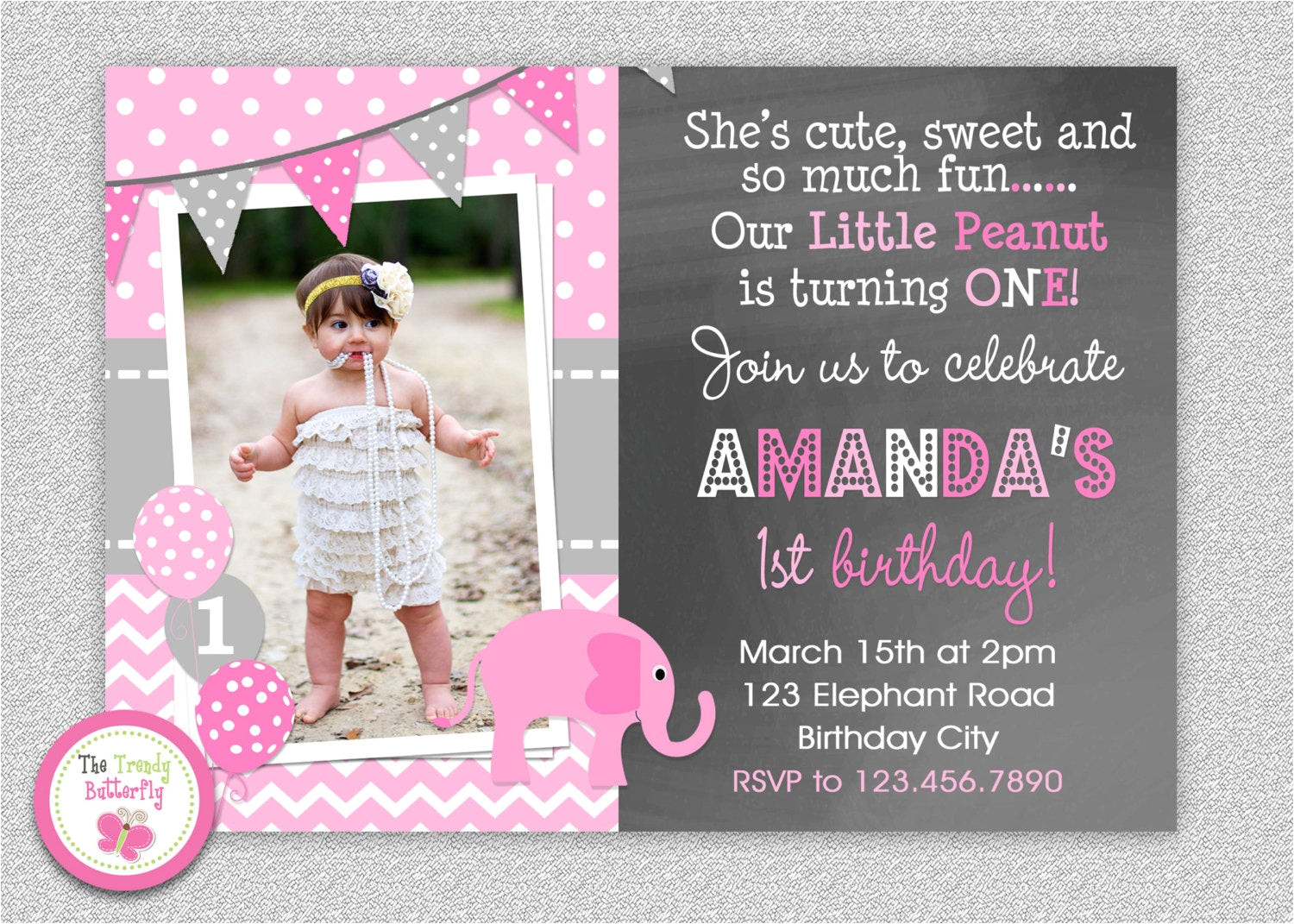 One Page Birthday Invitation Template Elephant Chalkboard Birthday Invitation 1st Birthday