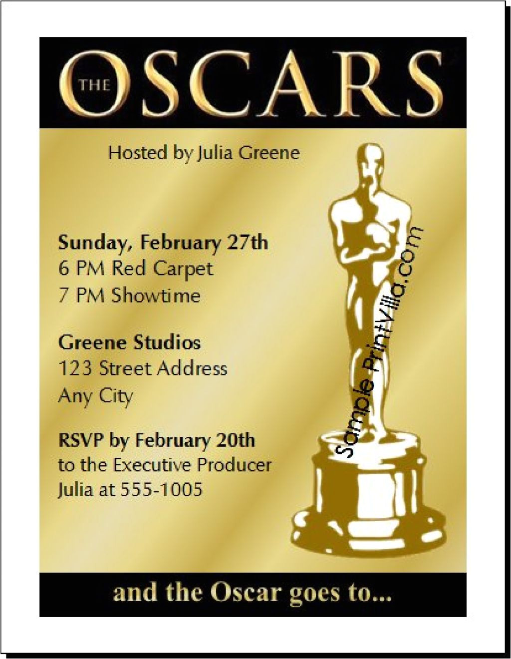Oscar Party Invitation Template Oscar Invitation Templates