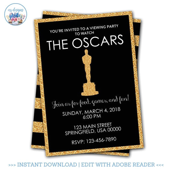 Oscar Party Invitation Template Oscar Party Invitation Editable Oscar Party Invitation Etsy