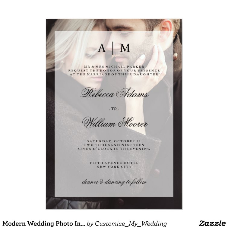 Overlay Wedding Invitation Template Modern Wedding Photo Invitation with Overlay Zazzle