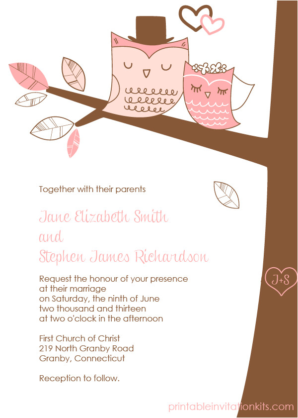Owl Wedding Invitation Template Free Pdf Download Wedding Owls Invitation with Cute Bride