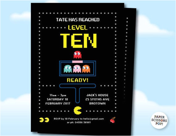 Pac Man Birthday Invitation Template Pacman Birthday Gaming Party Invite Pac Man Party