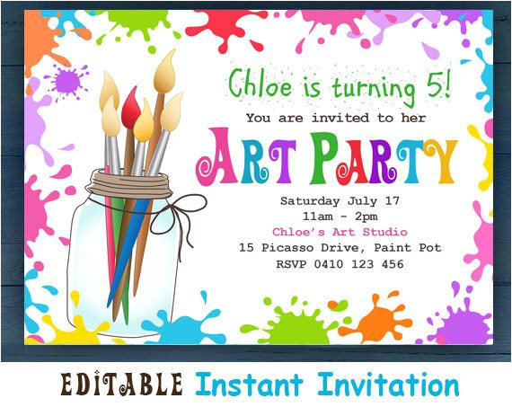 Paint Party Invitation Template Free Editable Printable D I Y Art Party Invitation Children