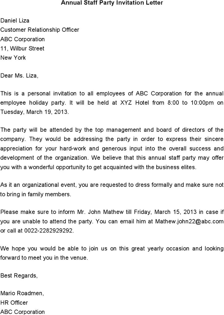Party Invitation Letter Template 17 Hr Invitation Letter Templates Free Download