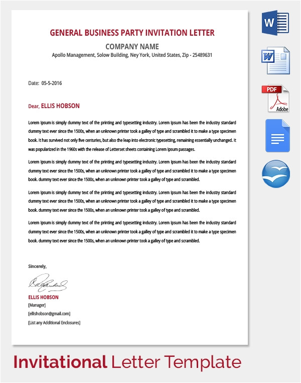 Party Invitation Letter Template 18 Invitation Letters Sample Templates