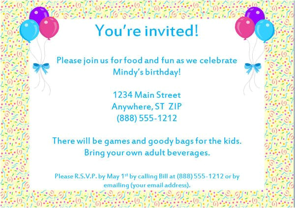 Party Invitation Letter Template formal Invitation Letter Birthday Party Invitation
