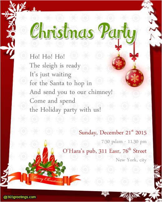 Party Invitation Message Template Christmas Party Invitation Wording 365greetings Com