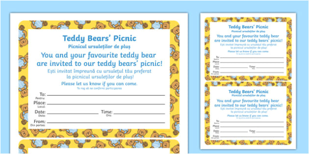 Party Invitation Template Eyfs Teddy Bears Picnic Invitation Romanian Translation