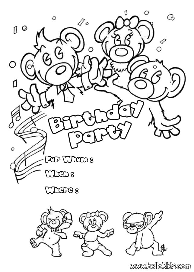 Party Invitation Template for Pages Bears Birthday Party Invitation Coloring Pages