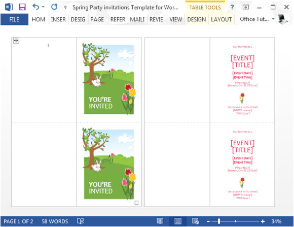 Party Invitation Template Free Word Spring Party Invitation Template for Word