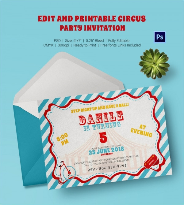 Party Invitation Template Jpg 25 Circus Party Invitation Templates Jpg Psd Free