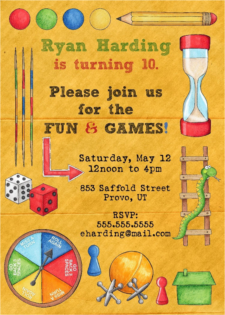Party Invitation Template Jpg Board Games Birthday Party Invitation Printable by