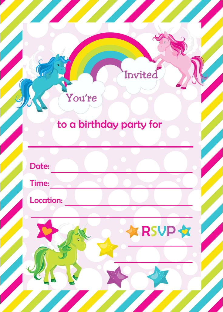 Party Invitation Template Printable Fill In Birthday Party Invitations Printable Rainbows and