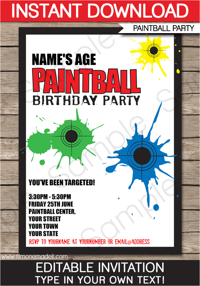 Party Invitation Template Printable Paintball Party Invitations Birthday Party Template