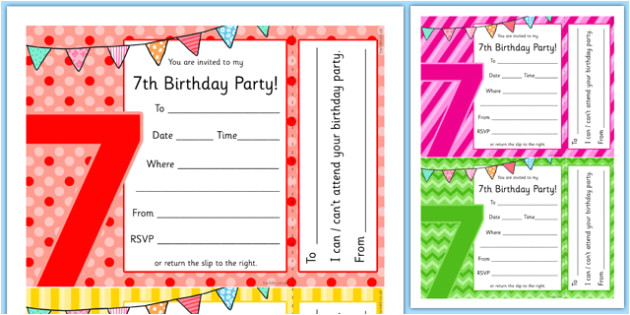 Party Invitation Template Twinkl 7th Birthday Party Invitations 7th Birthday Party 7th