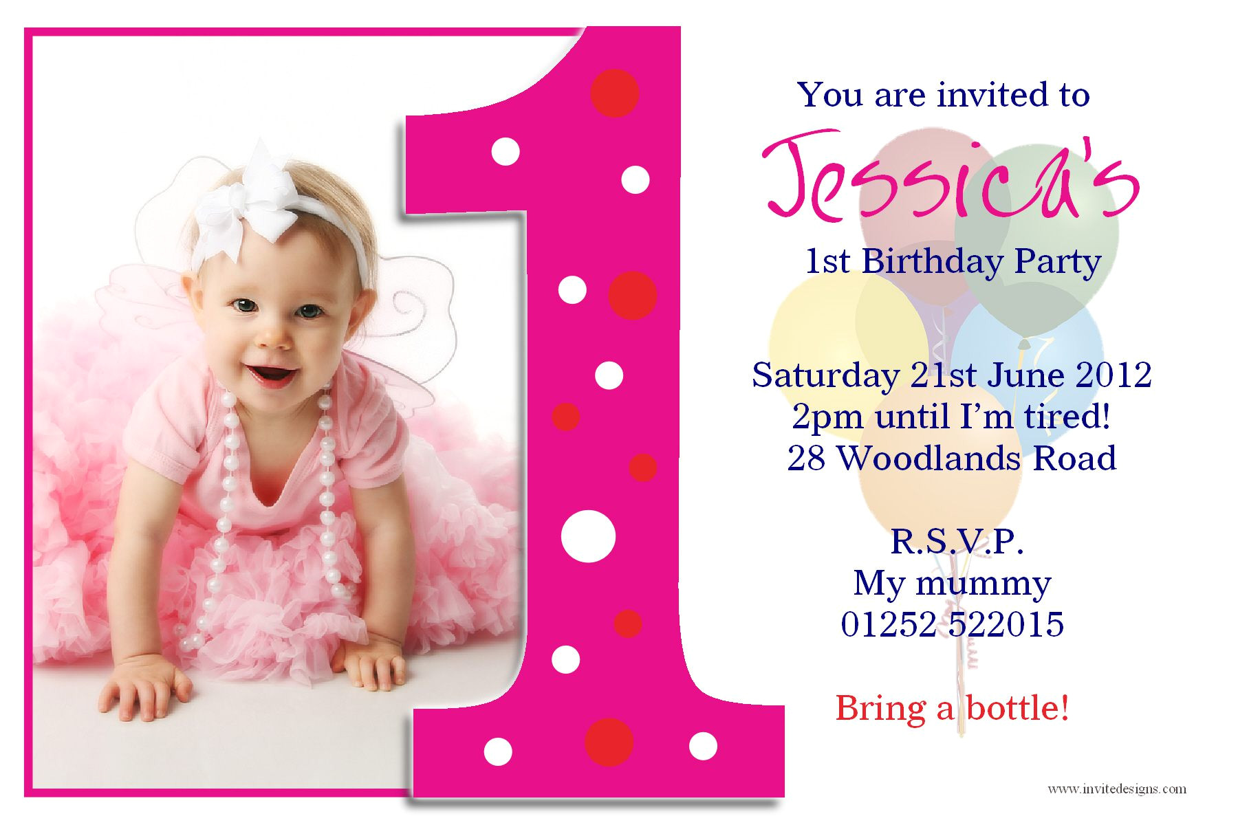 Party Invitation Template Year 1 Birthday Invitation Card Free Printable 1st Birthday